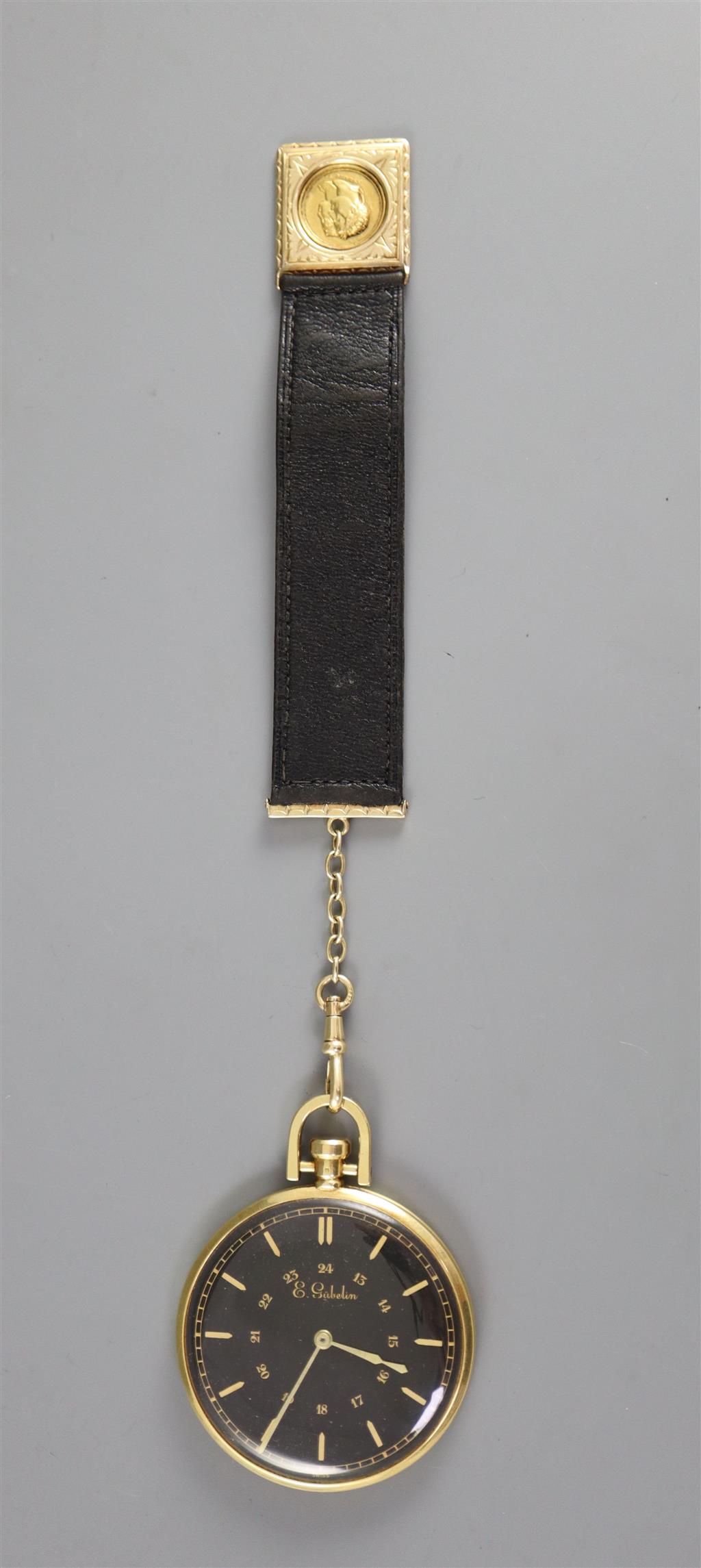 An early to mid 20th century 18ct gold open face keyless dress pocket watch, by E. Gubelin,